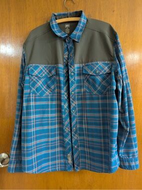REI Men’s Plaid Button-Up Shirt with Contrasting Yoke - Blue Plaid - XL